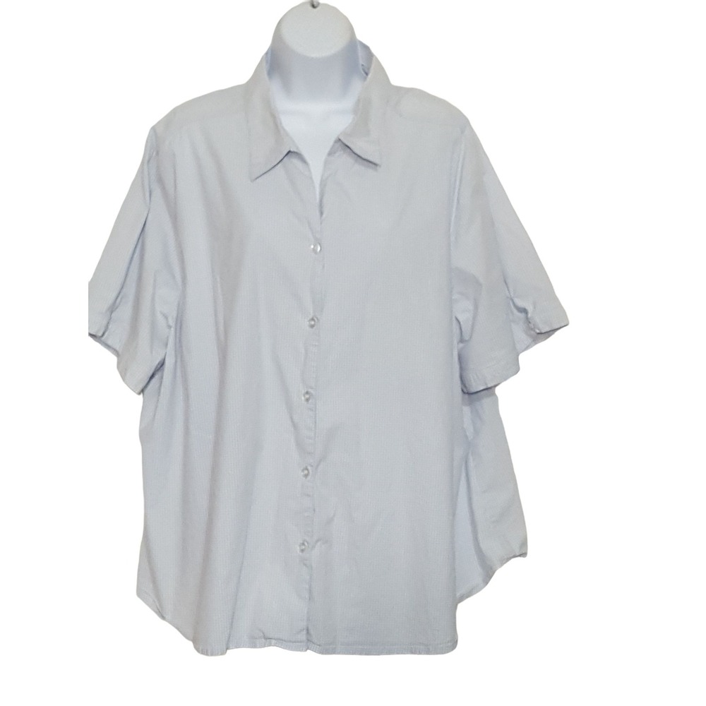 Carolina Colours Vintage Womens Blouse 26W Light Blue Gingham Check